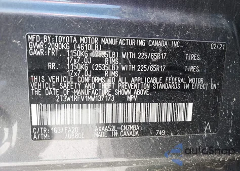 2021 Toyota Rav4 Xle z USA, uszkodzony, nr VIN 2T3W1RFV1MW137173